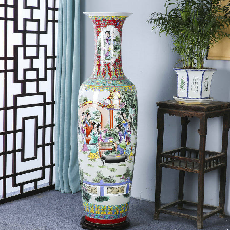 景德镇陶瓷落地大花瓶粉彩手绘仕女图十二金钗  八仙过海客厅摆件