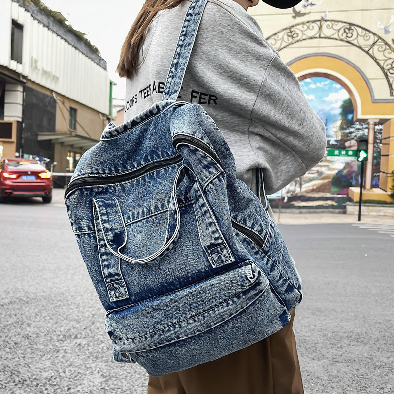 HIGH-QUALITY WASHED DENIM BACKPACK BAG 2023 NEW FASHION BACKPACK HONG KONG STYLE NICHE RETRO STUDENT SCHOOL BAG