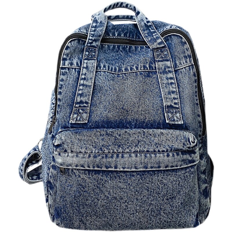 HIGH-QUALITY WASHED DENIM BACKPACK BAG 2023 NEW FASHION BACKPACK HONG KONG STYLE NICHE RETRO STUDENT SCHOOL BAG