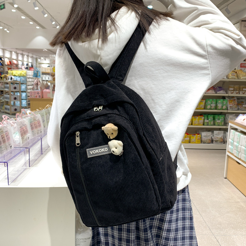 CAMPUS GIRL CORDUROY BACKPACK BAG 2023 NEW JAPANESE AND KOREAN COLLEGE STUDENT SCHOOLBAG NICHE DESIGN SOLID COLOR BACKPACK