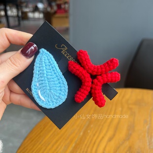 纯手工钩织毛线生气鸭嘴夹愤怒搞怪发夹水滴无语侧边夹朴宝剑同款