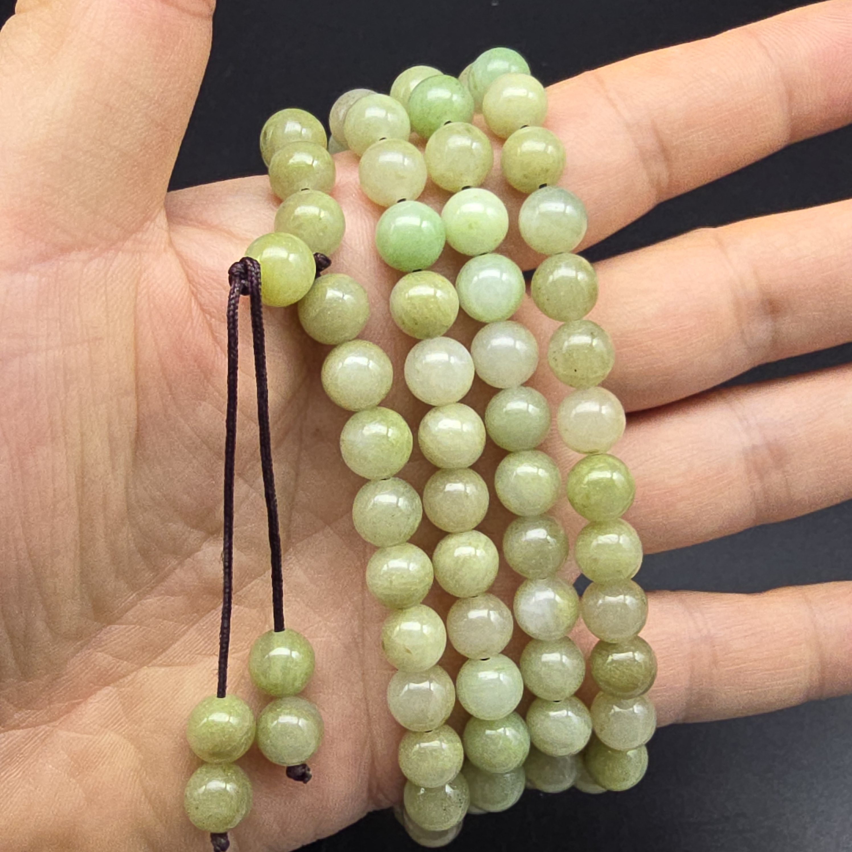 南阳独山玉独玉冰透咖黄8MM圆珠手串项链佛珠串珠链复古