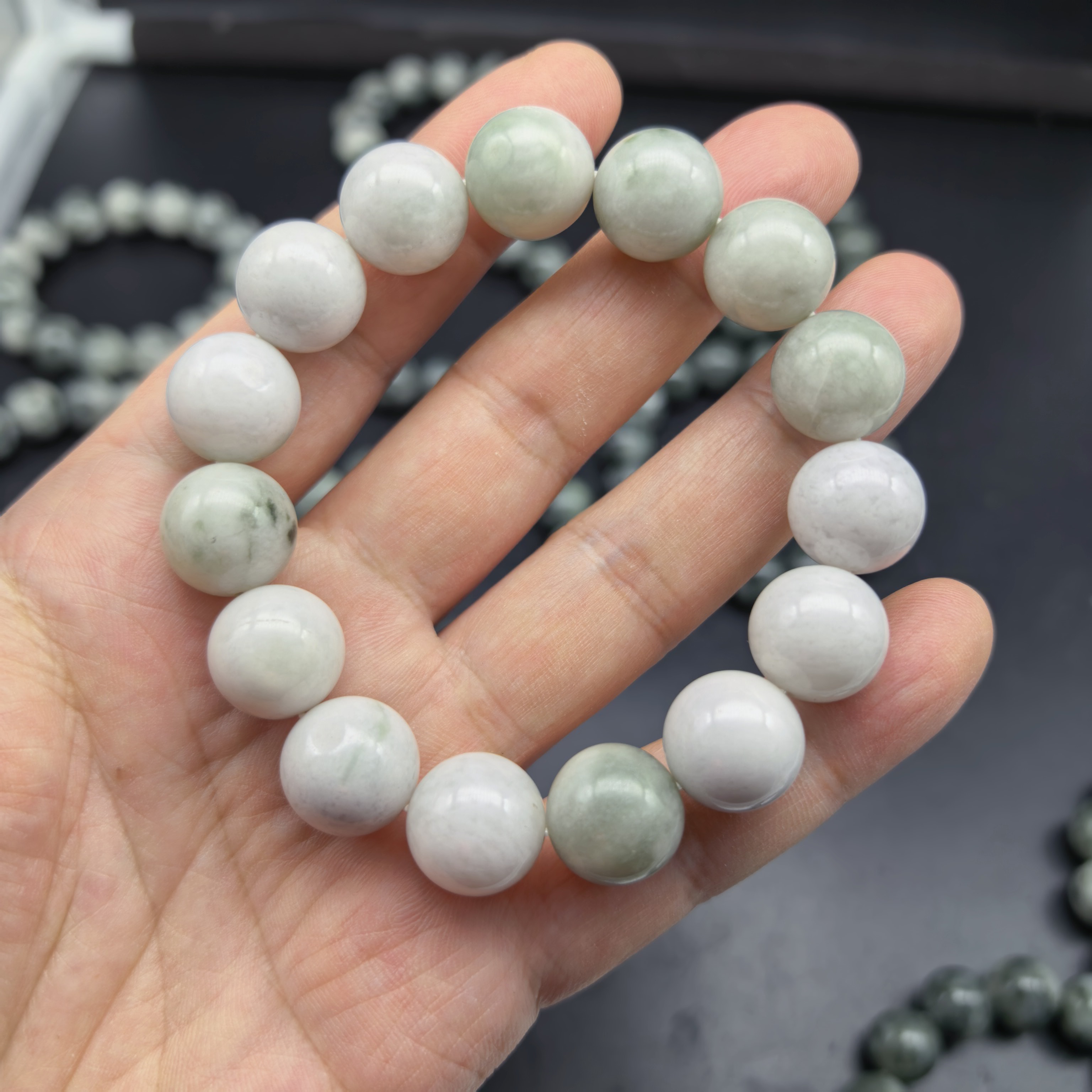 南阳独山玉独玉玉石手串纯天然手链手持14MM串珠大珠