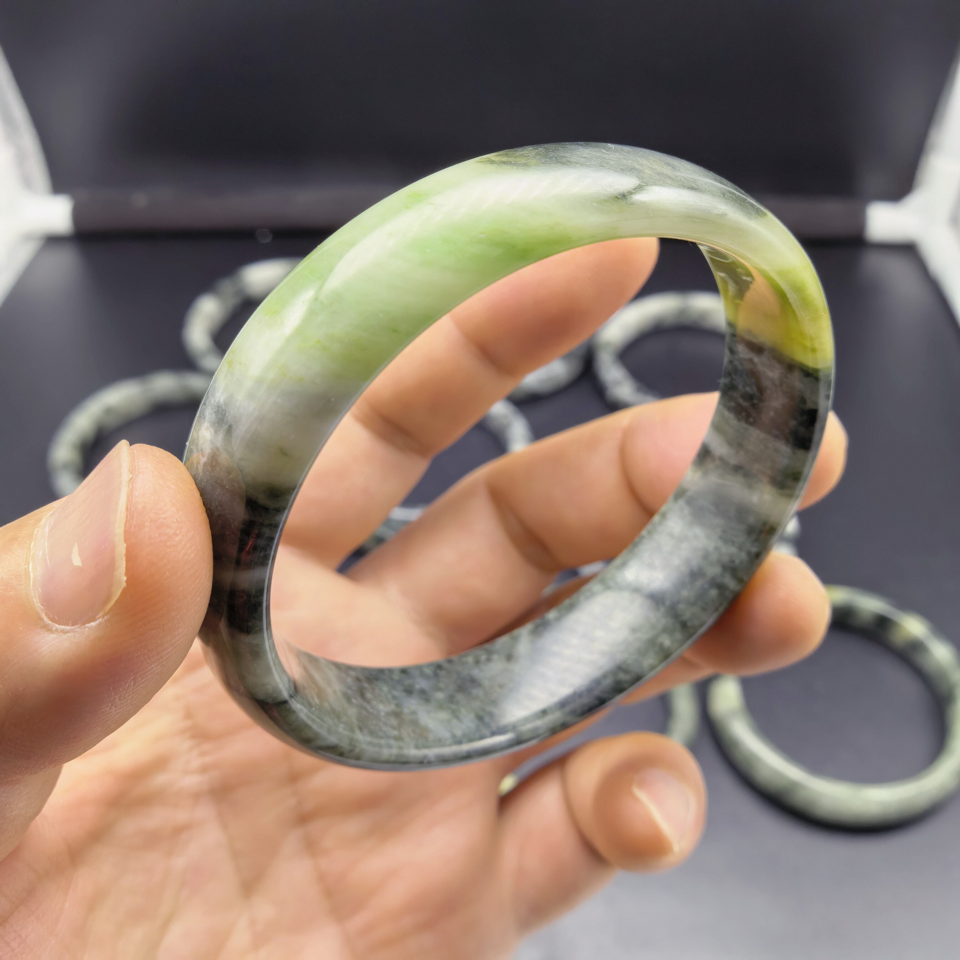 南阳独山玉独玉翠黄墨青多色精品手镯子玉镯58MM19MM河南南阳手镯