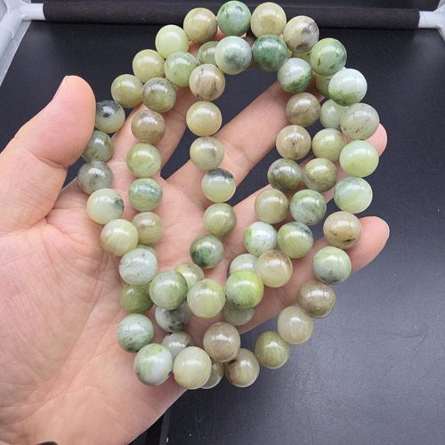 南阳独山玉独玉冰透咖黄料12MM圆珠手链项链毛衣链手串玉石