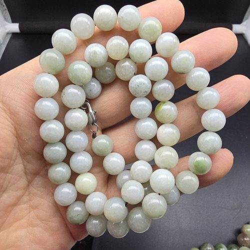南阳独山玉独玉多彩料10MM圆珠项链项串男女同款玉石冰种