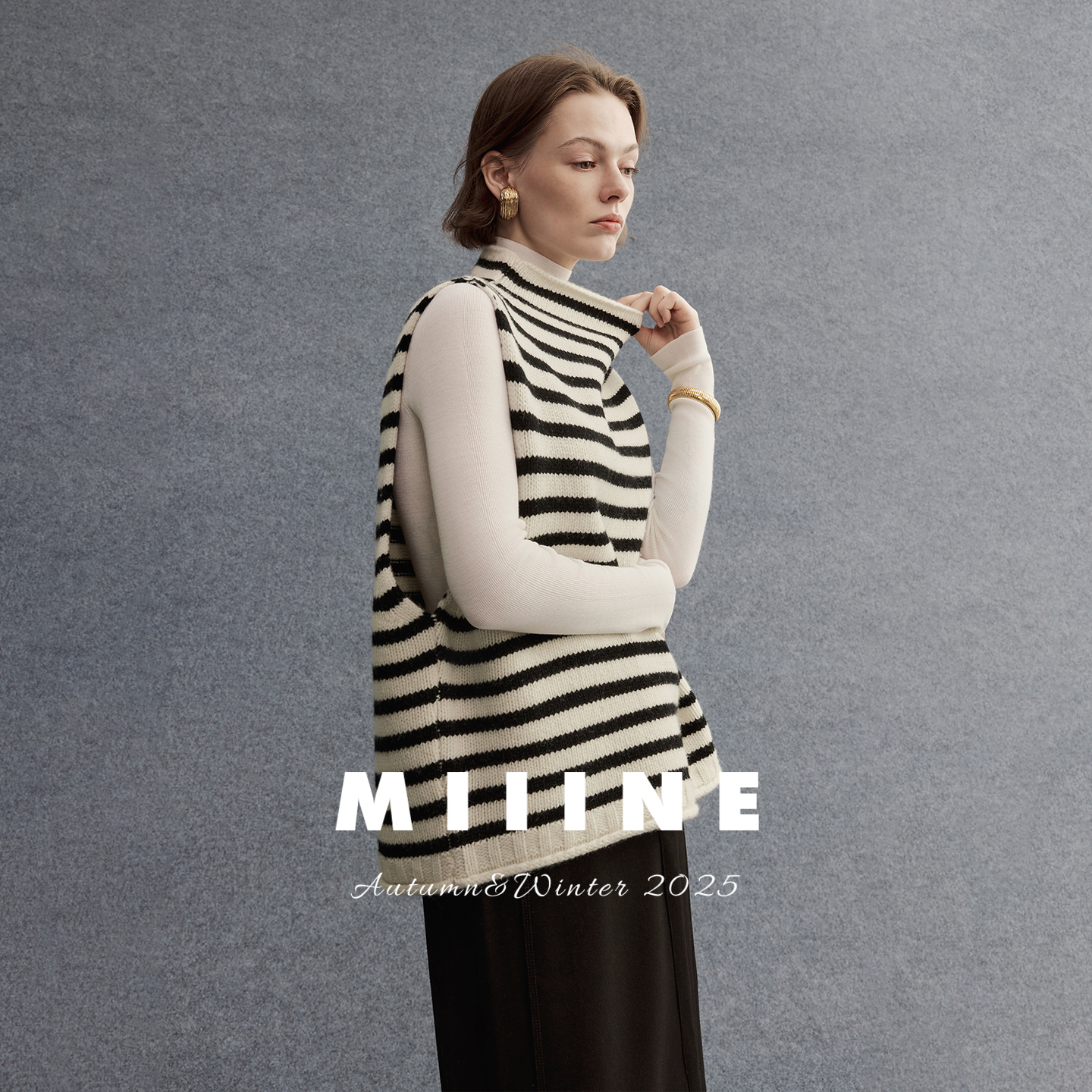 Miiine全羊毛粗针距针织马甲