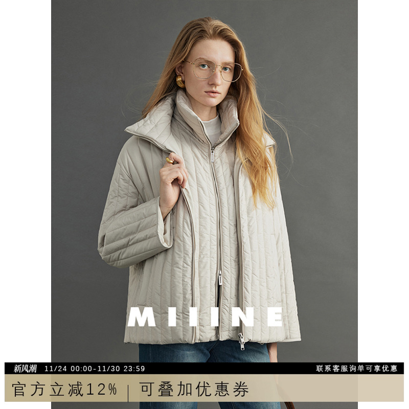 Miiine【智靓】黄金驼绒夹棉 灰色宽松棉服外套女秋冬