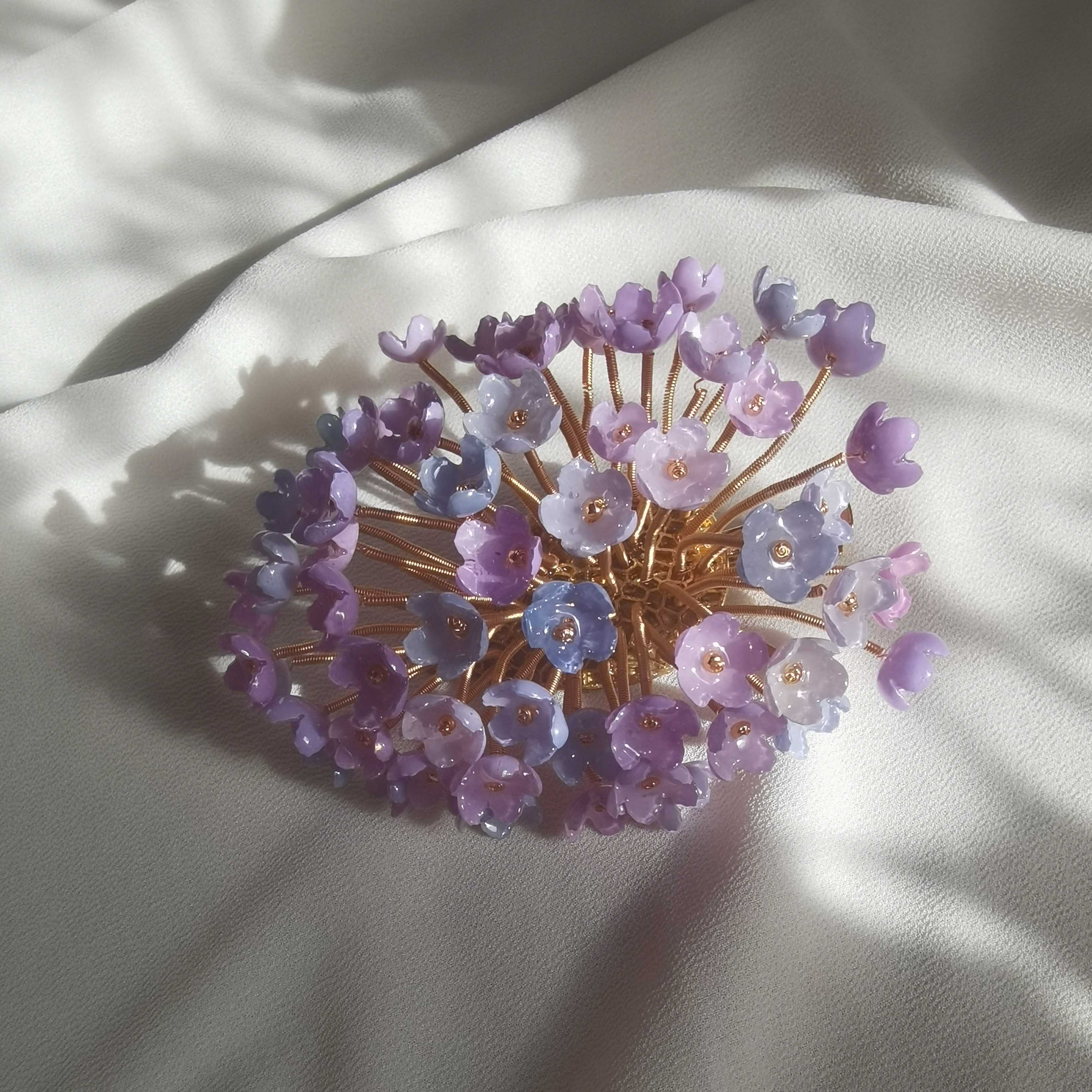 懿坤宫热缩颤枝碎花粉紫渐变发夹发簪步摇汉服头饰柳如是