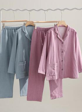 JIAO内 牛津纺双层棉纱七分裤女士睡衣家居套装119