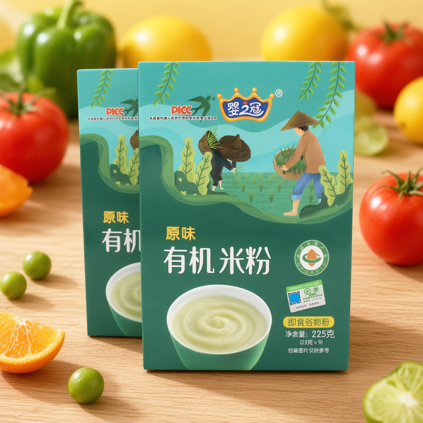 婴之冠益生菌有机原味米粉即食谷物辅食添加正品保证225gX2盒