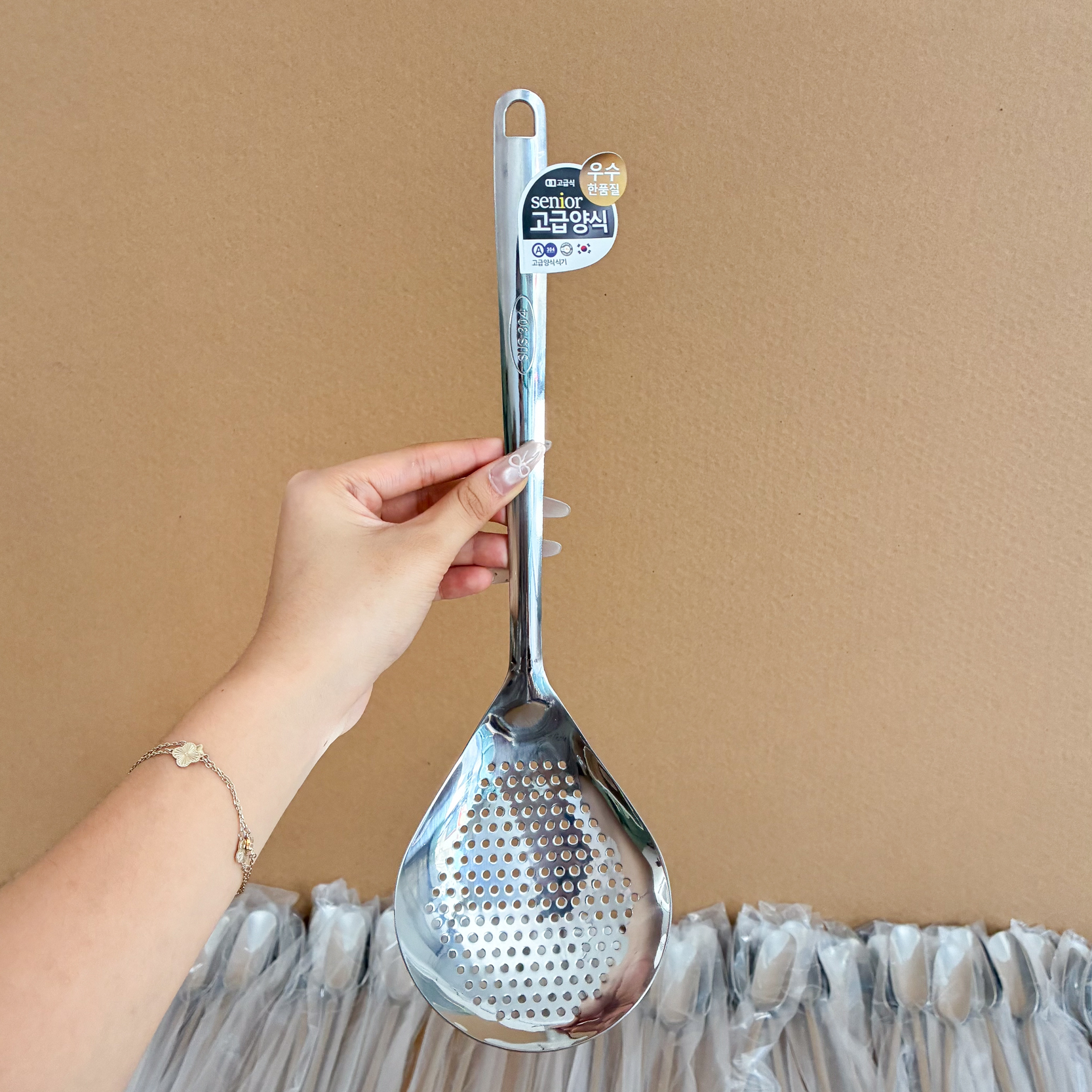 304不锈钢胡桃木漏勺家用厨房捞面饺子油炸过滤网大号高档精致ins