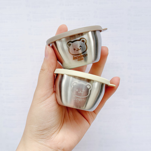 迷你便携304不锈钢蘸料调味盒卡通小熊碟子带盖番茄酱沙拉酱汁杯