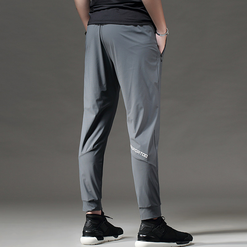 撸铁健身运动裤男款夏宽松束脚卫裤美式训练休闲弹力速干冰丝长裤