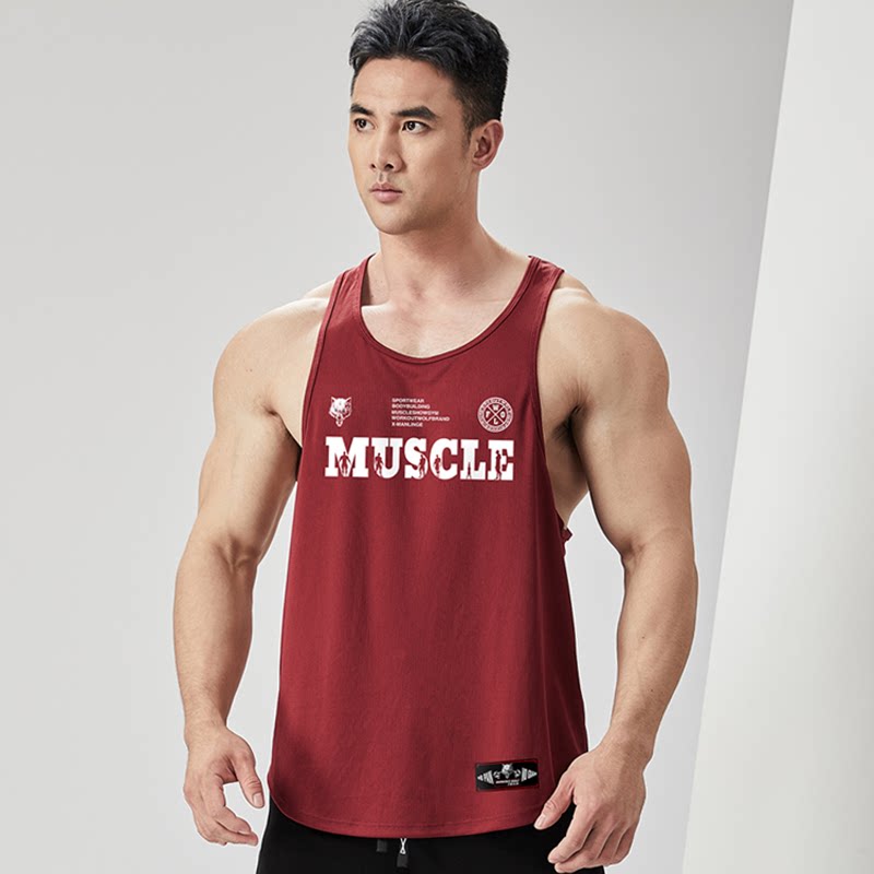 撸铁狼宽松透气速干运动背心工字吊带男款健身无袖坎肩跑步健身衣