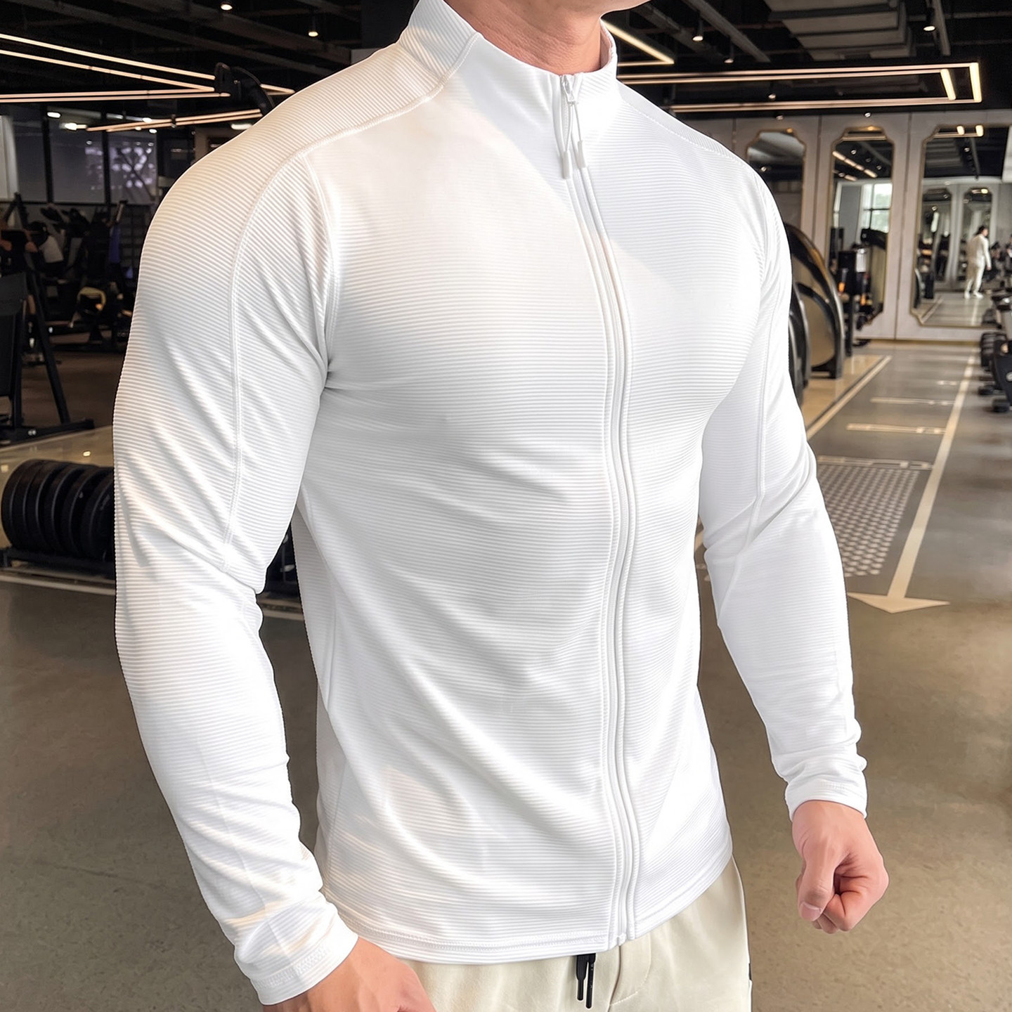 加绒保暖秋冬季立领开衫外套男士跑步运动健身上衣骑行服弹力长袖