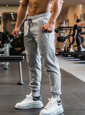 撸铁健身裤子秋冬灰色卫裤男黑色运动长裤束脚裤宽松休闲跑步专用