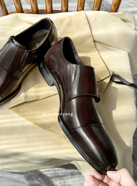 【小众设计双侧扣男款孟克鞋】韩版小方头牛皮皮鞋男商务正装男鞋