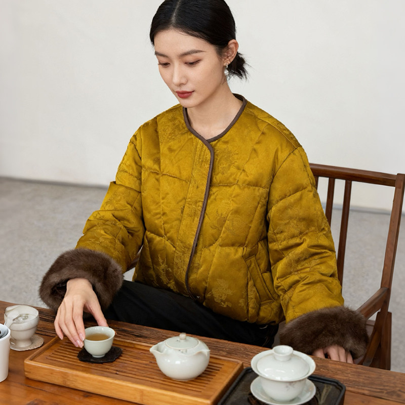 水貂毛拼接~新中式国风羽绒服圆羽绒服