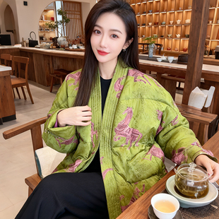 马上有钱~ 新中式90白鹅绒服女冬短款国风香云纱外套系腰带羽绒服