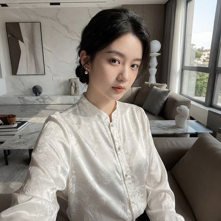 “竹与鸟”新中式女装年轻款真丝衬衫春桑蚕丝国风香云纱女士上衣