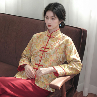 100真丝宋锦！高端非遗宋锦上衣新中式外套女早春小个子盘扣上衣