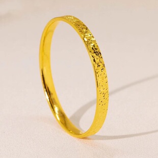 18k金实心不脱模手镯 au750素金精致花纹碎冰冰情侣手饰 黄金批发