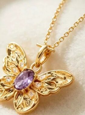 18k黄金 au750金蝴蝶紫水晶通体轻奢高级感吊坠 水贝黄金批发直销
