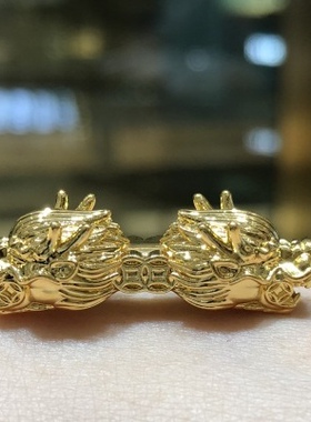 18k金双头龙桶珠au750黄金龙珠配件可diy黄金配件转运龙