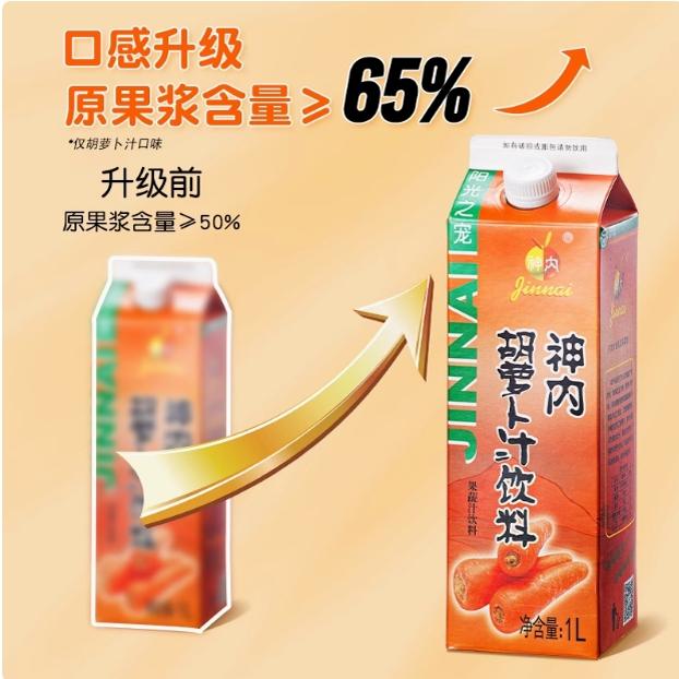 神内胡萝卜果蔬汁番茄汁蟠桃汁1L大瓶纸盒装果味饮料包邮