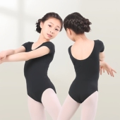红舞鞋 儿童短袖 舞蹈练功服棉体操服芭蕾舞紧身弹力跳舞黑色连体服