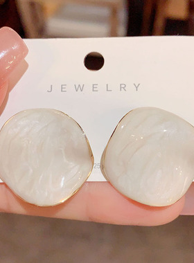 王菲同款虾片蓝白色滴釉925银耳钉法式奢耳环新款潮网红小众耳饰