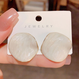 王菲同款虾片蓝色滴釉925银耳钉法式轻奢耳环新款潮网红小众耳饰