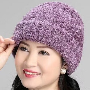 冬天中老年女士帽子妈妈帽保暖帽子秋季中年人女帽毛线帽老人盆帽