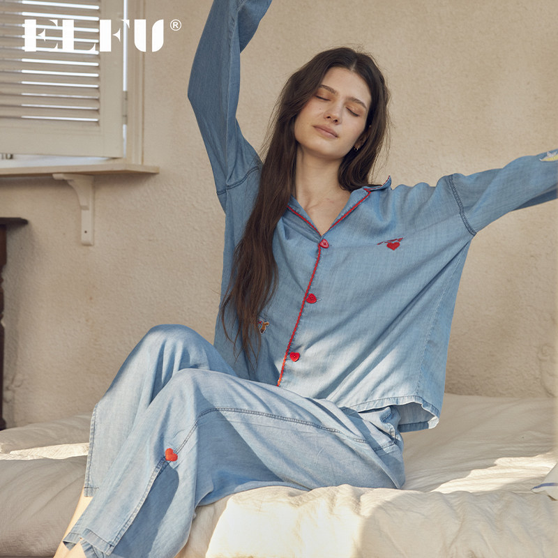 ELFU蔚蓝海岸原创牛仔家居服套装,女士内衣/男士内衣/家居服,睡衣/家居服套装,淘宝优惠券,粉丝福利购,淘宝优惠卷