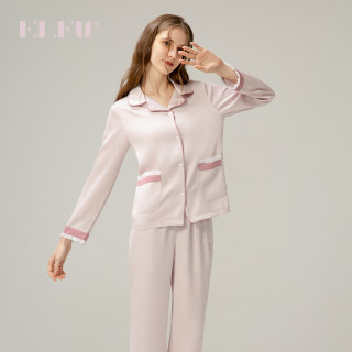 ELFU 2024新款春款爱心刺绣法式蕾丝睡衣女春秋家居服长袖两件套