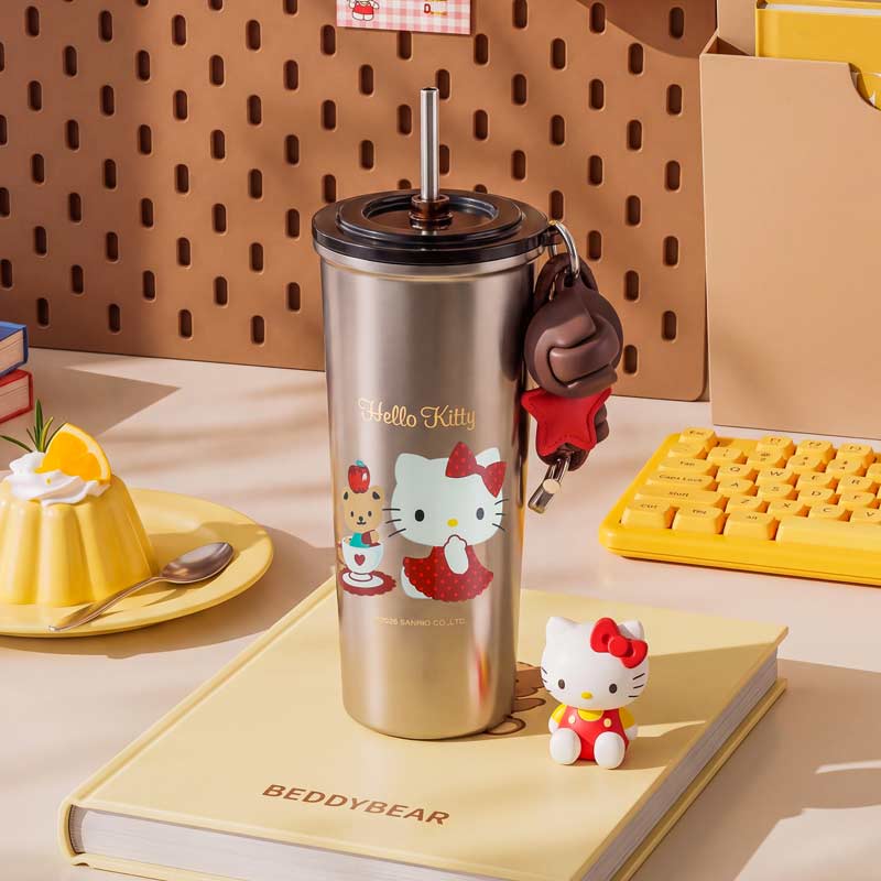 杯具熊海风保温杯HelloKitty吸管316L大容量可拎可背便携随手水杯
