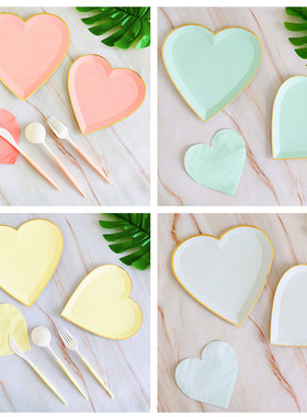 生日蛋糕盘子一次性纸盘桃心餐盘水果托盘情人节餐具甜品盘纸碟