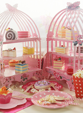 新款纸质三层鸟笼蛋糕架 婚庆甜品台摆件下午茶点心架多层展示架