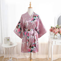 Peacock print faux silk bathrobe for women, Japanese style, extended bathrobe, retro cherry blossom beauty salon cardigan, yukata thumbnail 8