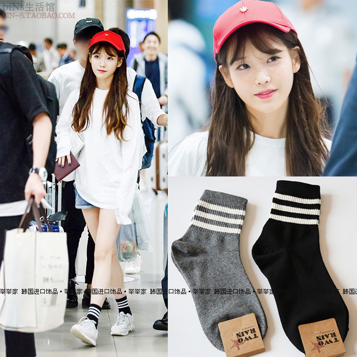 韩国进口简约风明星同款三杠女袜