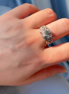 【BW宝石】海蓝宝石戒指，豪镶开口戒，带证书