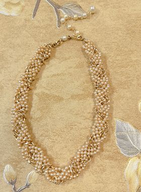 【BW中古】中古打标日本制金色麻花珍珠项链，特价199