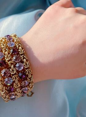 【BW中古】法产浓金紫色炫彩莱茵石豪镶手链