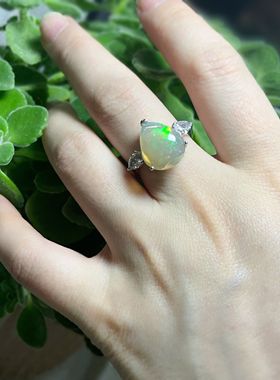 【BW宝石】火彩非常好的欧泊戒指，大克拉数，水滴设计师款带证书