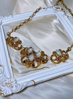 【BW中古】意大利产老佛罗伦萨拜占庭风月光琉璃紫色莱茵石项链