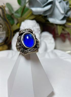 【BW中古】中古老银深宝蓝色琉璃活口戒指