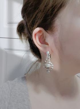 【BW中古】中古Kramer白色莱茵石挂坠耳夹