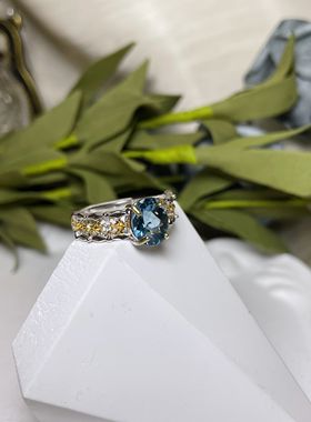 【BW宝石】伦敦蓝托帕石镶嵌款戒指，底托活口带证书