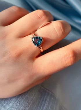 【BW宝石】皇家蓝托帕石戒指，活口，银镶带证书